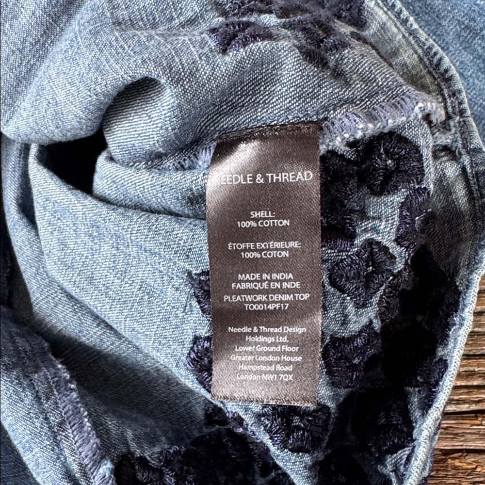 Needle & Thread pintucked embroidered denim high neck blouse EUC size small - Picture 10 of 12